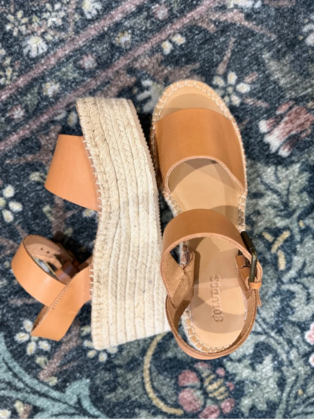 Soludos Tan Leather Espadrille Wedge Sandals